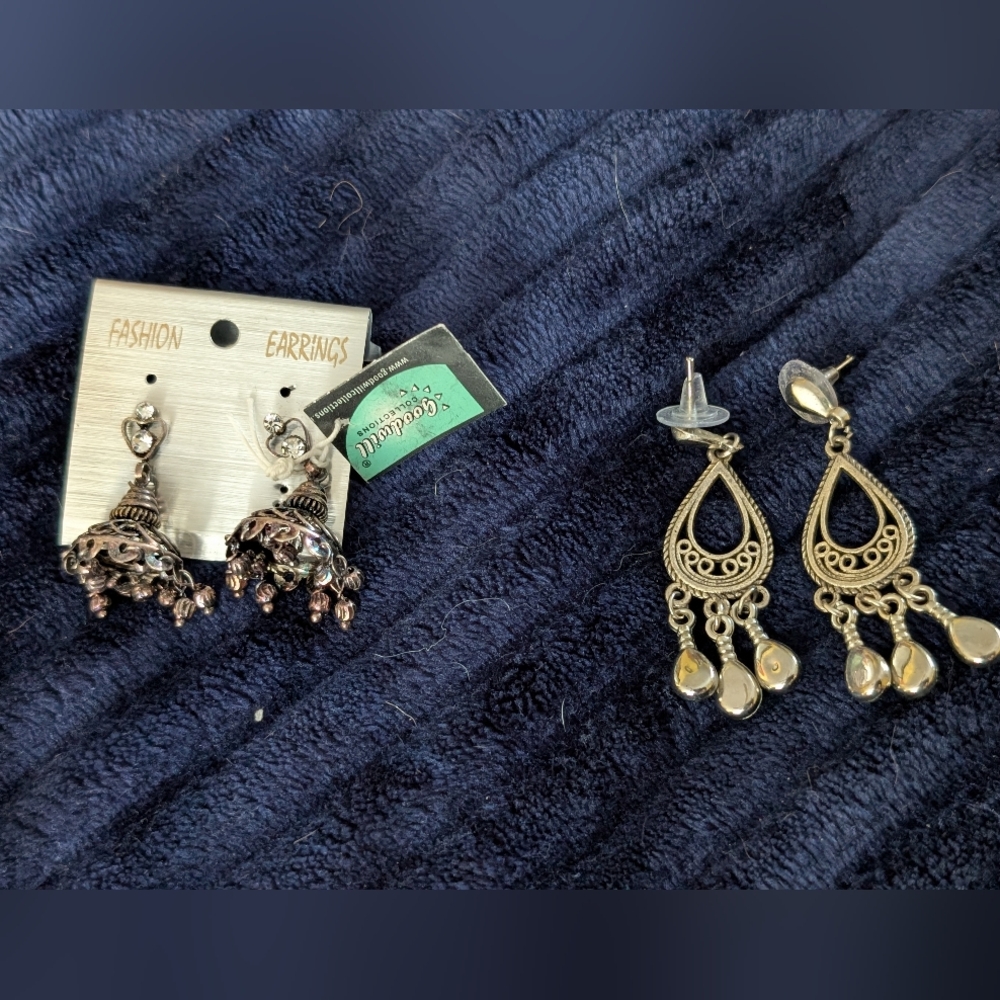 Gold and Silver Chandelier Earrings with Intricate Filigree